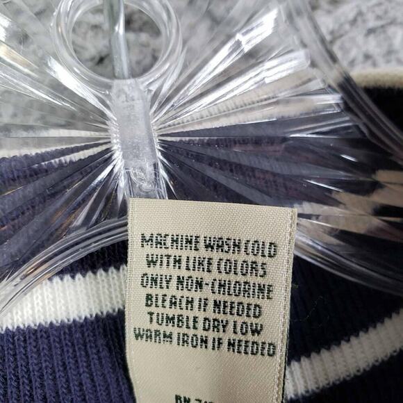 LL Bean Sweater Women’s Size Large L Quarter Zip Pullover Navy Blue Striped - Picture 7 of 8